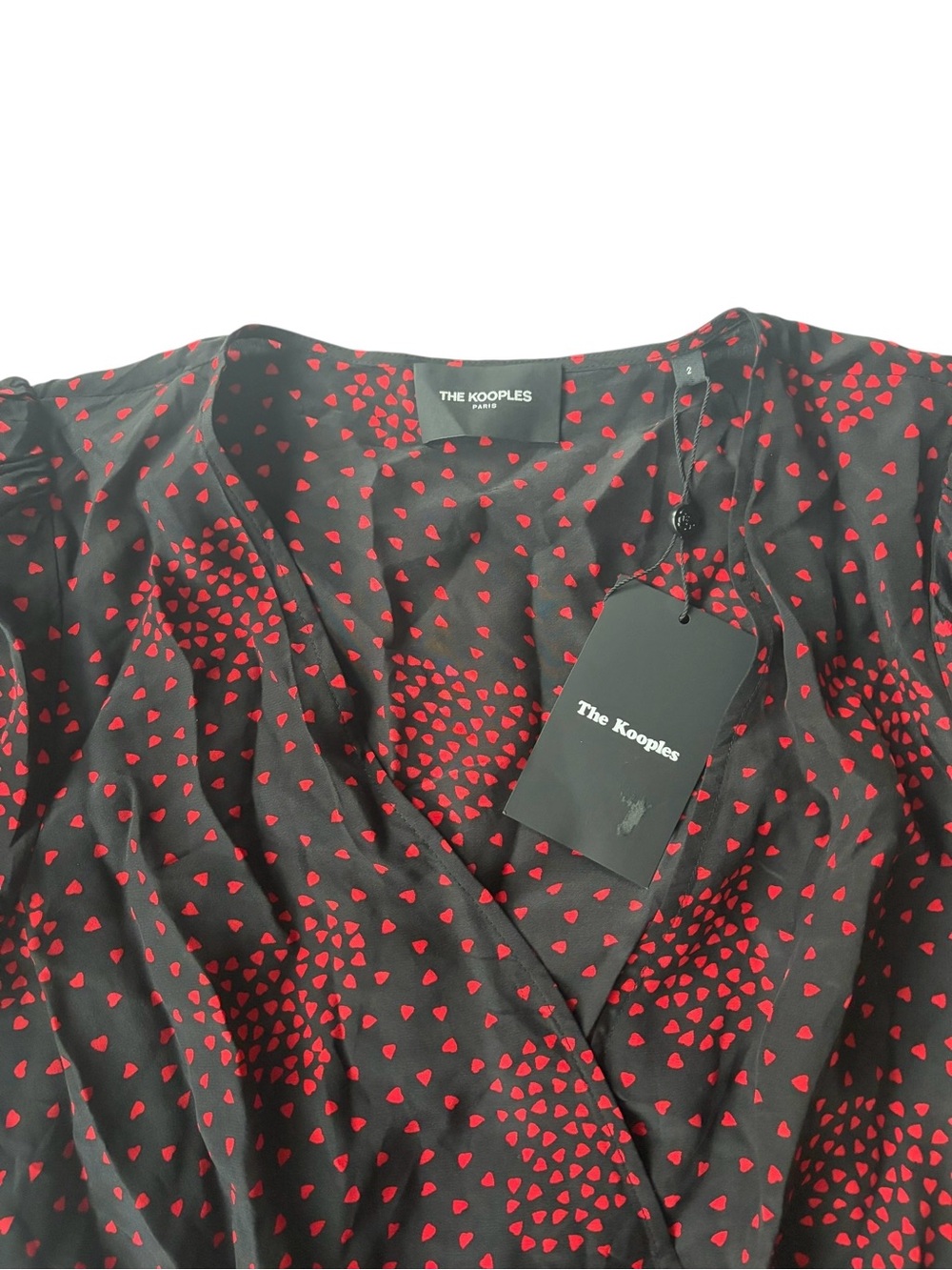 The Kooples Silk Blend Red Heart Print Wrap Mini Dress 6 NWT - Picture 6 of 12